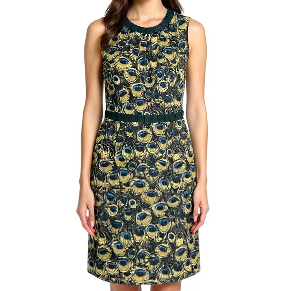 Milly Silk Peacock Print Sleevless Shift Dress